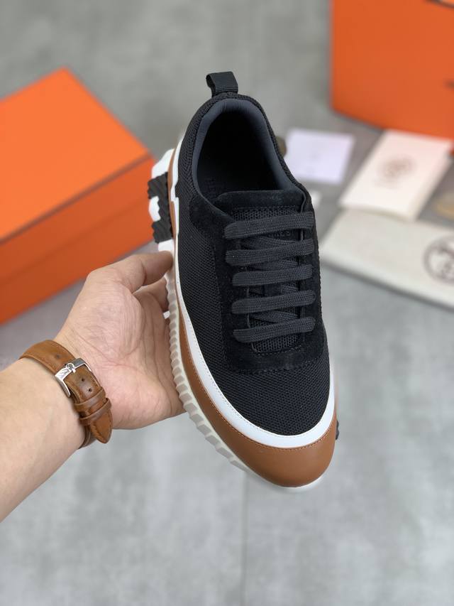 工厂价 实价 顶级版本 原单 Hermes爱马仕情侣款 Drift Sneaker 秋季新款休闲运动鞋 原版购入开发 做货 H家男士经典系列 科技透气面料搭配牛
