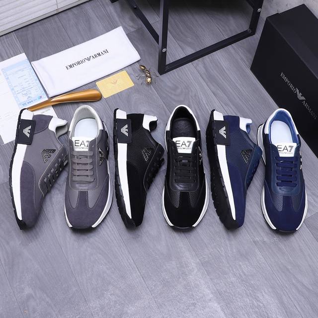 商品商标：Armani 阿玛尼 休闲鞋 正码码数: 38-44 商品材料：精选牛皮拼接鞋面 网内里 橡胶大底