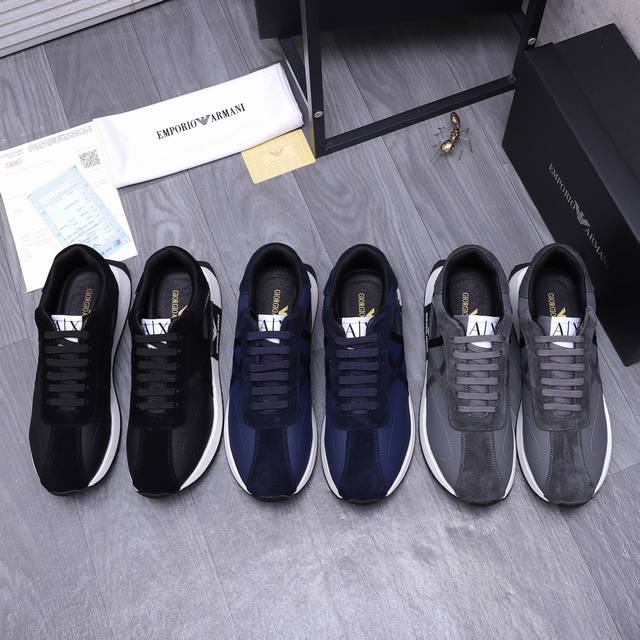商品商标：Armani 阿玛尼 休闲鞋 正码码数: 38-44 商品材料：精选牛皮鞋面 透气网内里 橡胶大底