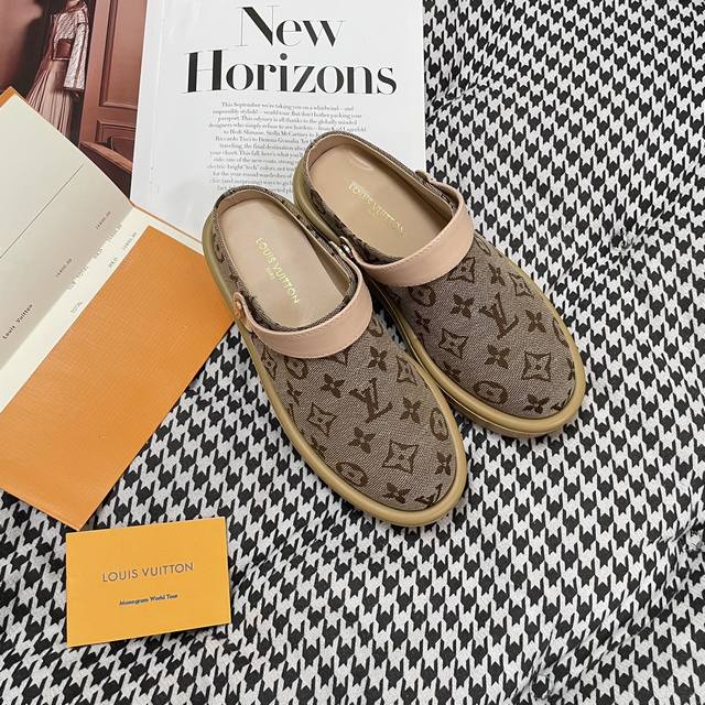 橙子出厂价 Louis Vuitton 路易威登 Lv新款厚底印花包头半拖 凉鞋 拖鞋 小红书顶级新款 路易威登时尚 潮人穿搭 早春顶级复刻 码数：35-40