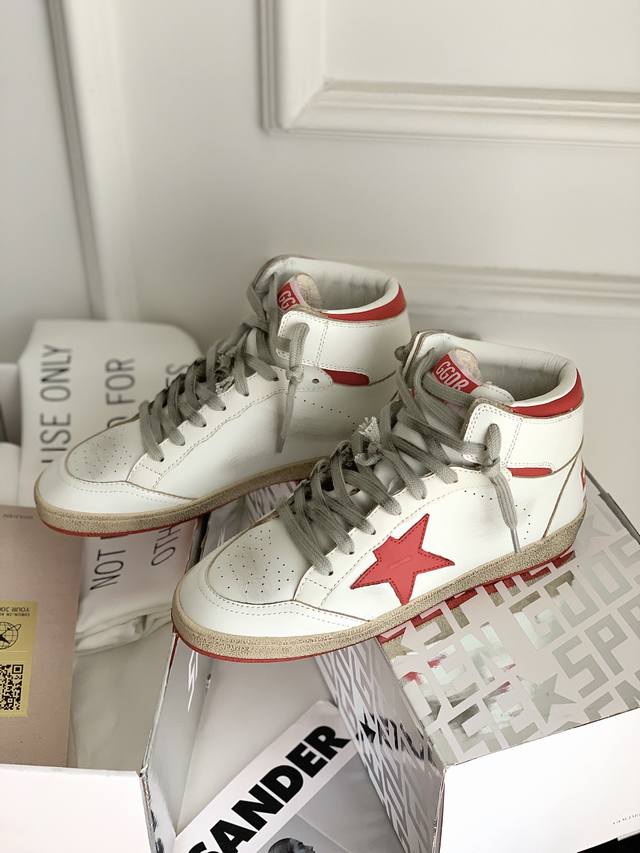 红色高帮情侣款#原版1.1高版本.低端勿扰 2024秋冬爆款golden Goose Deluxe Brand Ggdb Sky-Star高帮鞋小脏鞋 上脚非常