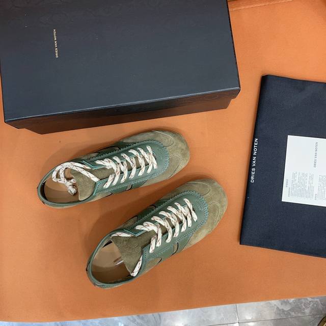 小众潮牌dries Van Noten Dvn 走秀款 新配色橄榄绿美拉德风德训鞋出厂 男码+10 代购级dries Van Noten Dvn 马拉松复古德训