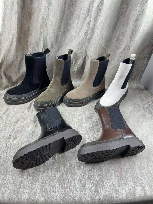 上新brunello Cucinelli 秋冬bc新款弹力羊绒布中筒绑带马丁靴 机车靴子 购入zp对比定制，外单顶级版 我家真正原厂开发出货，真正出厂价一分钱一