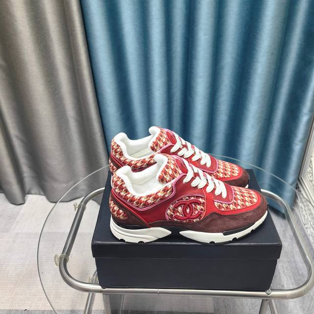 Chanel 25C新色运动鞋复古感拉满，皮面拼毛巾布，柔软透气高品质原版亮光大底Size:35–40