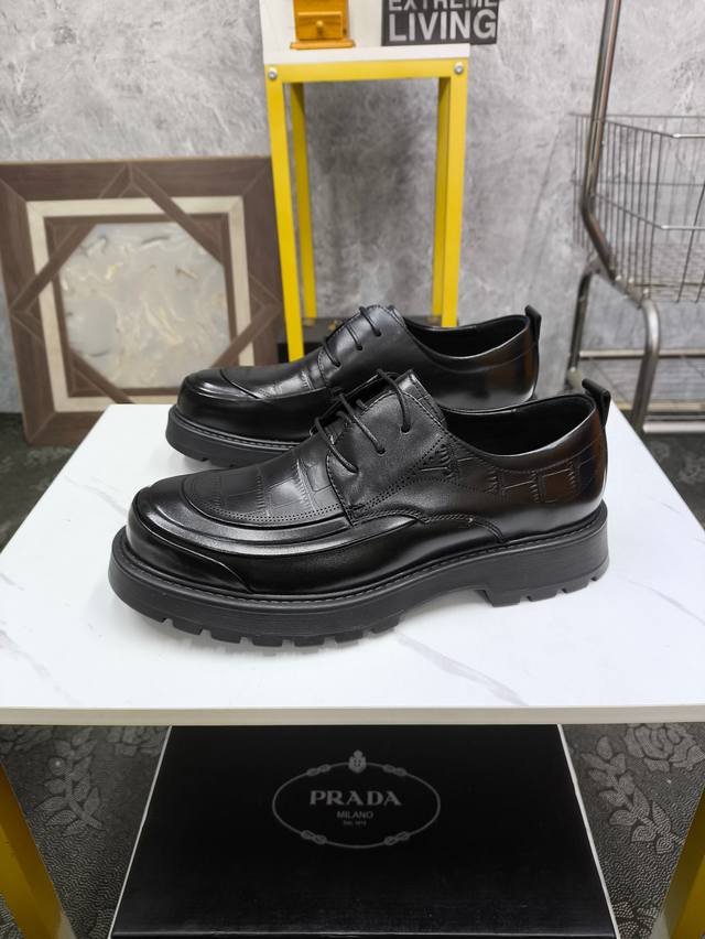 Prada-普拉达 高级感皮鞋，进口工艺原版牛皮材质，真皮内里 高档舒适，原版大底轻盈耐磨！纯手工制作，细节决定品质！38-44 Xh