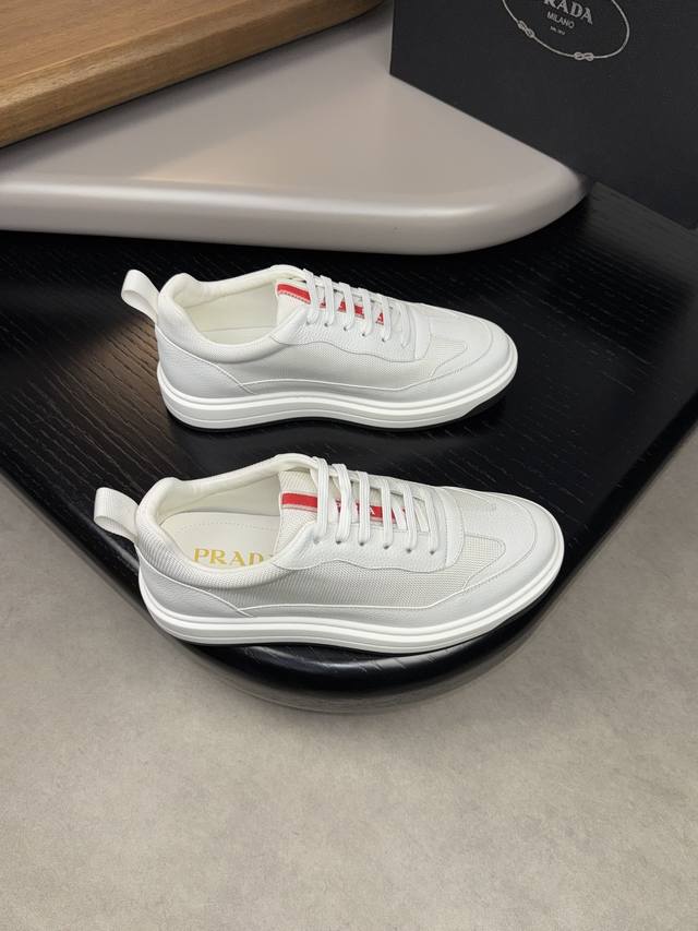 Prada 普拉达-高端品质 原单休闲运动鞋-鞋面：进口摔纹小牛皮、品牌高丝光帆布、鞋舌车缝塑胶logo、品牌织带-内里：水染牛皮-大底：超轻tpu发泡 橡胶；