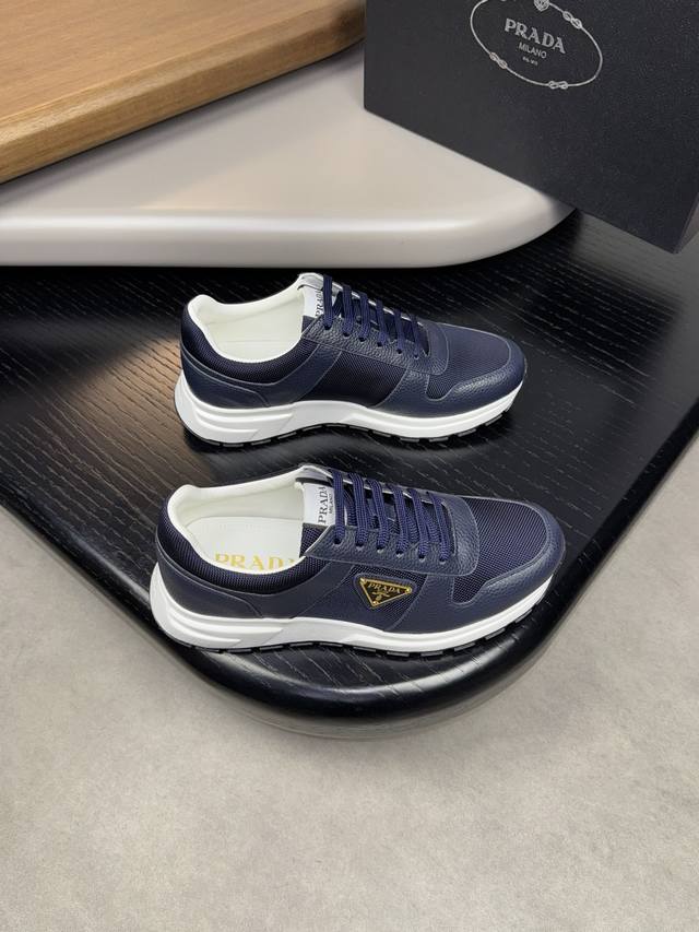 Prada 普拉达-高端品质 原单休闲运动鞋-鞋面：进口摔纹小牛皮、品牌高丝光帆布、鞋身品牌金属扣件-内里：水染牛皮-大底：超轻tpu发泡 橡胶；双色成型大底-