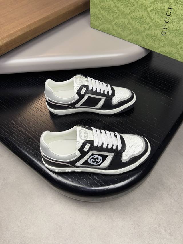 Gucci 古驰-高端品质 原单休闲运动鞋-鞋面：纳帕小牛皮、打孔小牛皮、鞋身.鞋舌；丝印品牌图腾-内里：水染牛皮-大底：超轻tpr 橡胶；双色成型大底-超高品