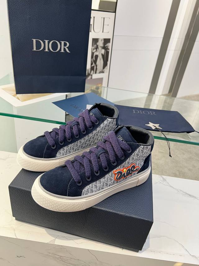 Dior迪奥 P: 情侣款，码数：女款 35-40 41定做不退换 男款 39-44 38.45.46定做不退换 B33高帮运动鞋黑色哑光丝绸头层牛皮和 Obl