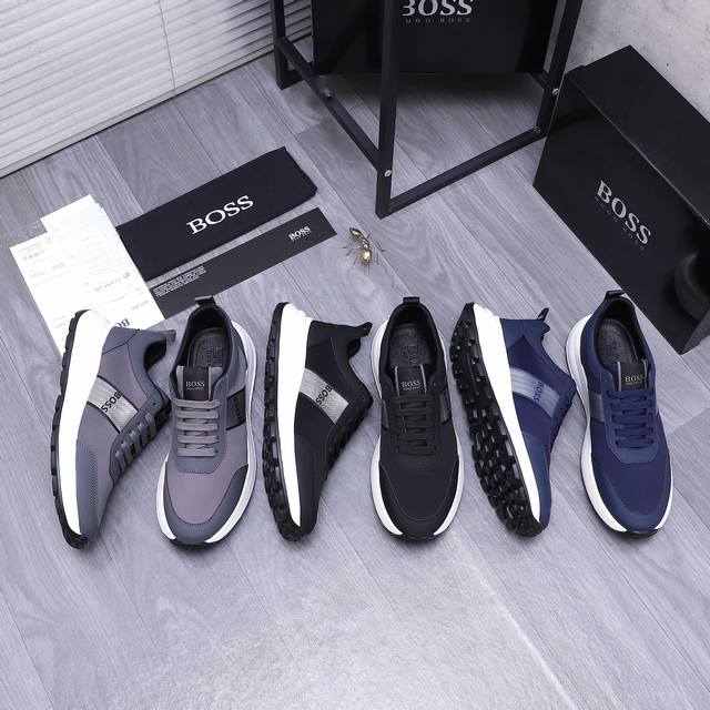 商品商标： ＢＯＳＳ 休闲鞋正码码数: 38-44 45定做不退换 商品材料：精选牛皮拼接布鞋面 弹力布内里 牛皮鞋垫 橡胶大底