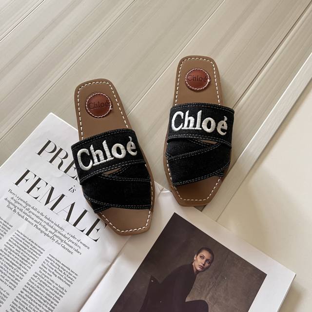 出厂价： Chloe 克洛伊顶级专柜 最高限定官网上新 全球首发 克洛伊CHloe 24初夏-牛仔布系列交叉拖 Chloe拖 chloe潮鞋时装周新款 太古里街
