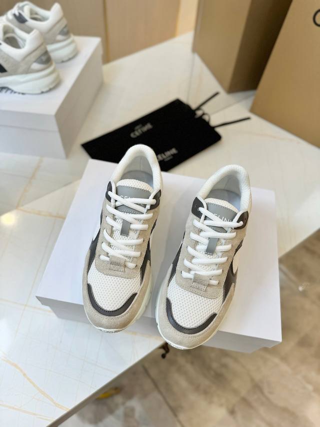 CELINE 赛琳 25ss 最新 Runner Cr-03系列 系带 休闲运动鞋新春运动小白鞋无论从楦型的轮廓隔板的拼接都让人耳目一新、前后品牌LOGO相呼应