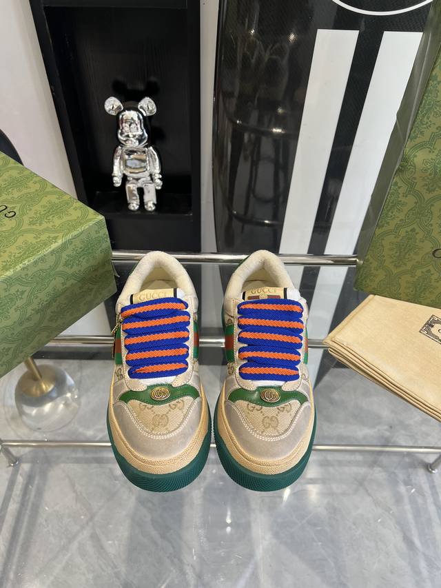 情侣款 GUCCI Screener系列小脏面包鞋Zp购入 一比一完美出货 所有细节 材料全到位码数:35-44