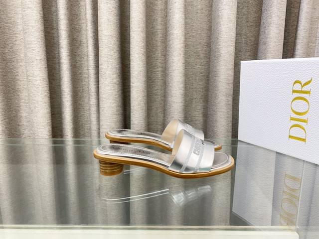 迪奥 Dior 2025 春夏新款 DWAY 平底一字拖拼色女鞋 CD字母logo立体刺绣圆柱跟凉鞋 方头粗跟果冻色露趾拖鞋 原版开发市面顶级版本材质：鞋面原版