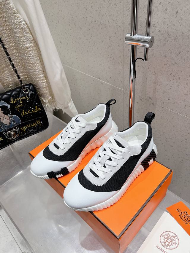 顶级版 情侣款 男码10 Hermes 爱马仕 Bouncing男女同款休闲运动鞋情侣款麂皮拼网面休闲鞋女码 35-41 40、41不退换 男码 39～45 4