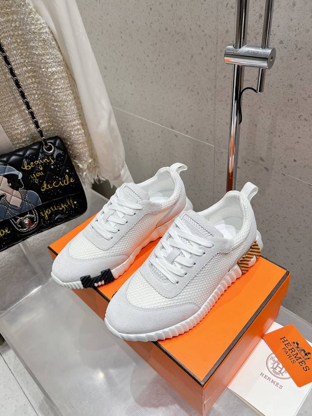 顶级版 情侣款 男码10 Hermes 爱马仕 Bouncing男女同款休闲运动鞋情侣款麂皮拼网面休闲鞋女码 35-41 40、41不退换 男码 39～45 4