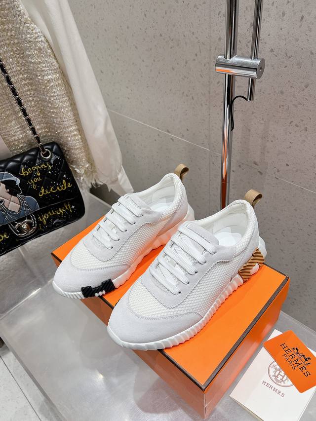 顶级版 情侣款 男码10 Hermes 爱马仕 Bouncing男女同款休闲运动鞋情侣款麂皮拼网面休闲鞋女码 35-41 40、41不退换 男码 39～45 4