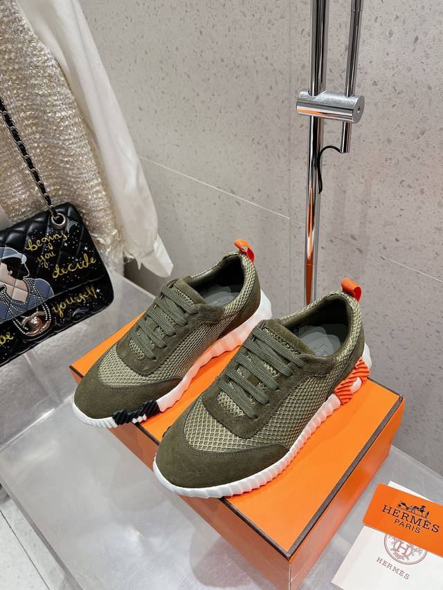 顶级版 情侣款 男码10 Hermes 爱马仕 Bouncing男女同款休闲运动鞋情侣款麂皮拼网面休闲鞋女码 35-41 40、41不退换 男码 39～45 4