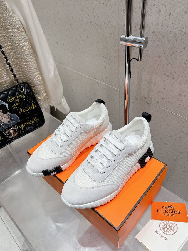 顶级版 情侣款 男码10 Hermes 爱马仕 Bouncing男女同款休闲运动鞋情侣款麂皮拼网面休闲鞋女码 35-41 40、41不退换 男码 39～45 4