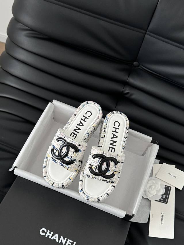 Chanel 25K新款字母拖鞋布鞋面 内里羊皮 原版大底Size:35-39 其他码数定做