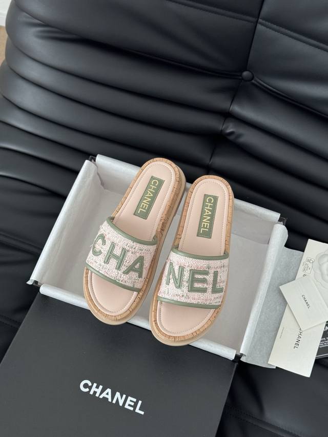 皮 布 Chanel 25K新款字母拖鞋羊皮鞋面 内里羊皮 原版大底Size:35-39 其他码数定做