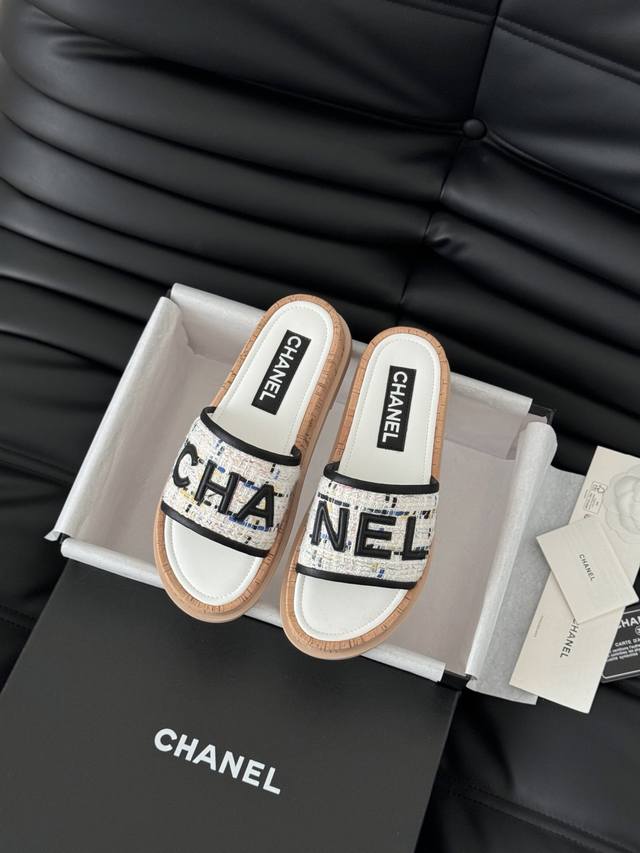 皮 布 Chanel 25K新款字母拖鞋羊皮鞋面 内里羊皮 原版大底Size:35-39 其他码数定做