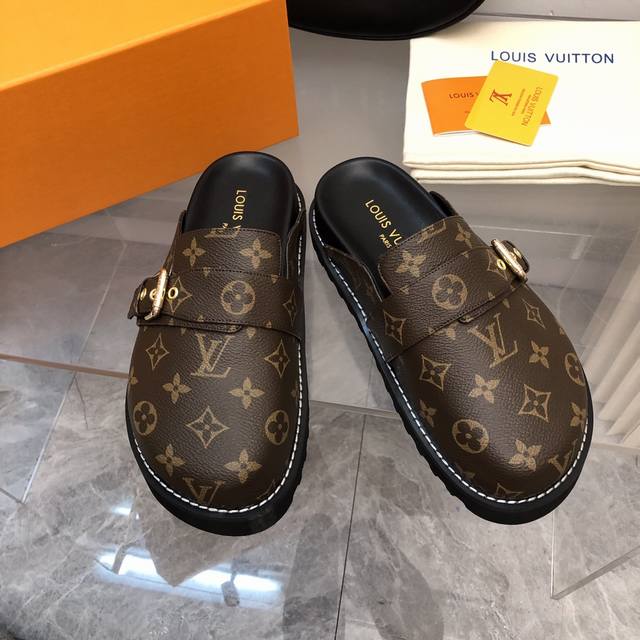 Louis Vuitton路易威登Lv包头拖鞋驴牌 最新爆款系列 情侣彩色压花凉拖 高级慵懒风，百看不厌款、时尚度拉满！细节用心感受面料:原版开模PVC压 花L