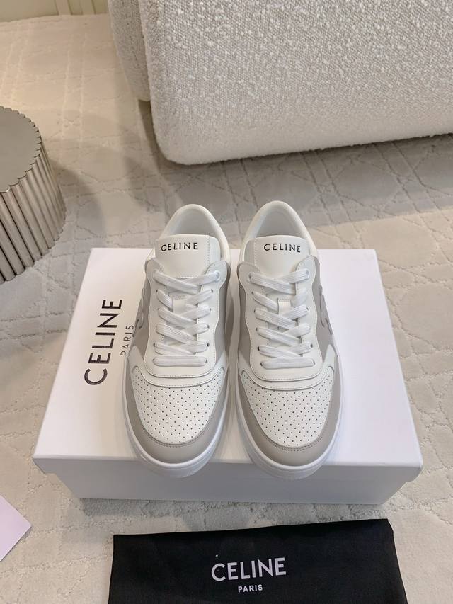 出厂价 男女同款 CELIN*新款拼色休闲鞋板鞋 经典配色 百搭不过时 鞋面牛皮 内里透气网面 原版开模大底 女码35-39 男码39-44