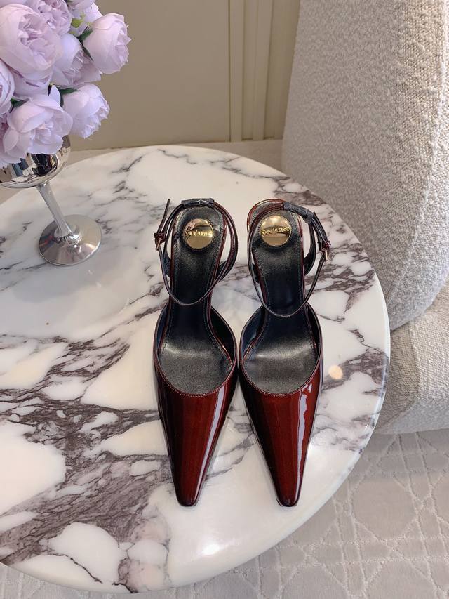 真丝 皮面 SAINT LAUREN* YSL 杨树林新款高跟后空凉鞋 全新升级中跟版本 更稳更好穿 小姐姐的美丽尤物高跟鞋 优雅迷人性感 女人味十足 鞋面牛皮
