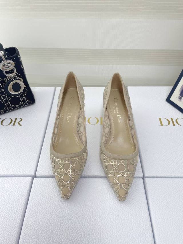 Dior 迪奥 2025早春走秀新款bling...bling...水晶凉鞋. 顶级代购版本Capture系列高跟女鞋 明星同款水钻方头藤格纹图案猫跟拖凉鞋！独