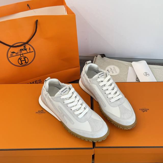 代购级版本 男+10Hermes皮革Jet sneaker德训运动鞋无原版不开发原版购入一比一精工出品代购天花板级别ＰＫ绝对市场最高版本没有之一材质与工艺-原版