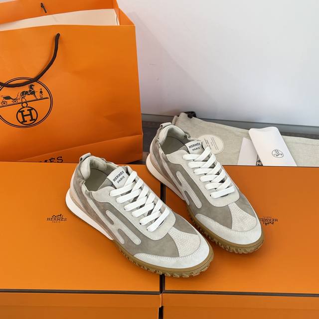 代购级版本 男+10Hermes皮革Jet sneaker德训运动鞋无原版不开发原版购入一比一精工出品代购天花板级别ＰＫ绝对市场最高版本没有之一材质与工艺-原版
