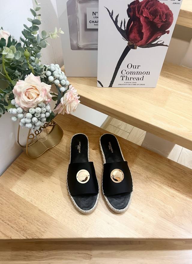 SAINT LAURENT 圣罗兰 2025年 早春 拖鞋LOGO渔夫鞋 YSL标志、麻绳中底和内底。收起真丝橡胶鞋底码数：36-41西班牙制造