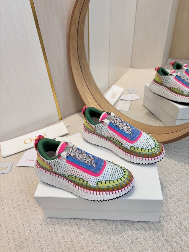 工厂批 2025春夏chloe 克洛伊,高帮,Nama sneaker彩虹系列运动鞋、容祖儿和孙怡宋茜明星同款、原材料是可再生物料制作、全手工缝马克线、肉眼可见