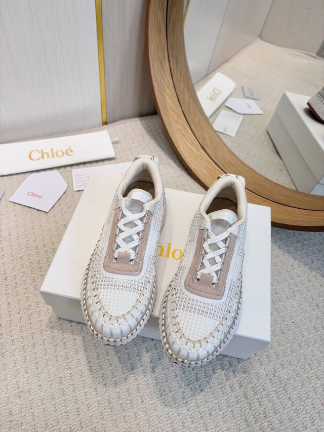工厂批 2025春夏chloe 克洛伊,高帮,Nama sneaker彩虹系列运动鞋、容祖儿和孙怡宋茜明星同款、原材料是可再生物料制作、全手工缝马克线、肉眼可见