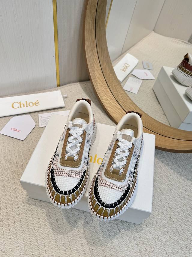 工厂批 2025春夏chloe 克洛伊,高帮,Nama sneaker彩虹系列运动鞋、容祖儿和孙怡宋茜明星同款、原材料是可再生物料制作、全手工缝马克线、肉眼可见
