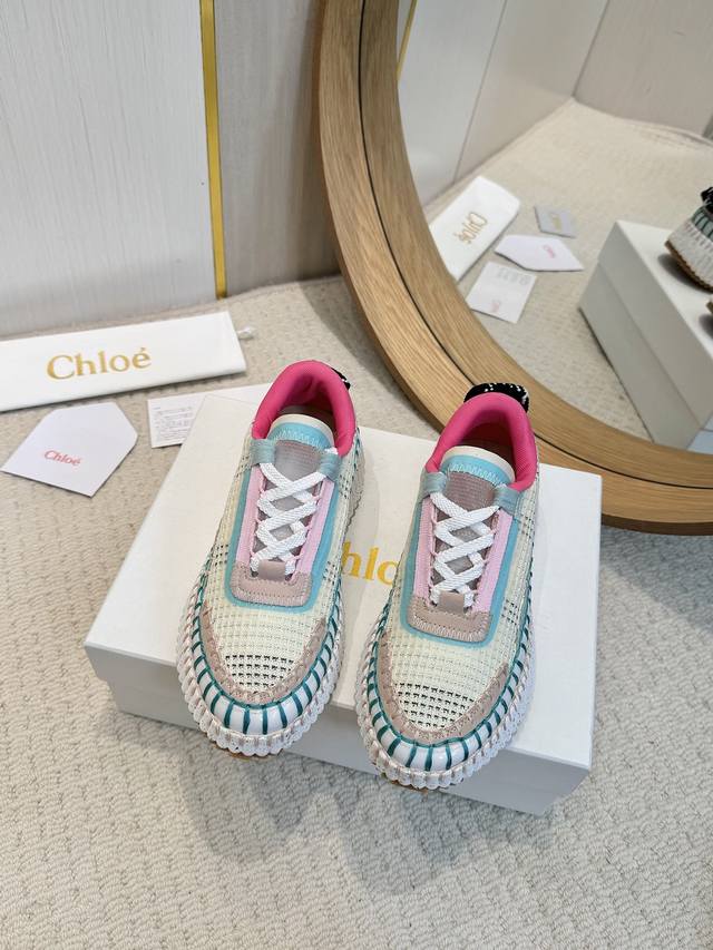 工厂批 2025春夏chloe 克洛伊,高帮,Nama sneaker彩虹系列运动鞋、容祖儿和孙怡宋茜明星同款、原材料是可再生物料制作、全手工缝马克线、肉眼可见