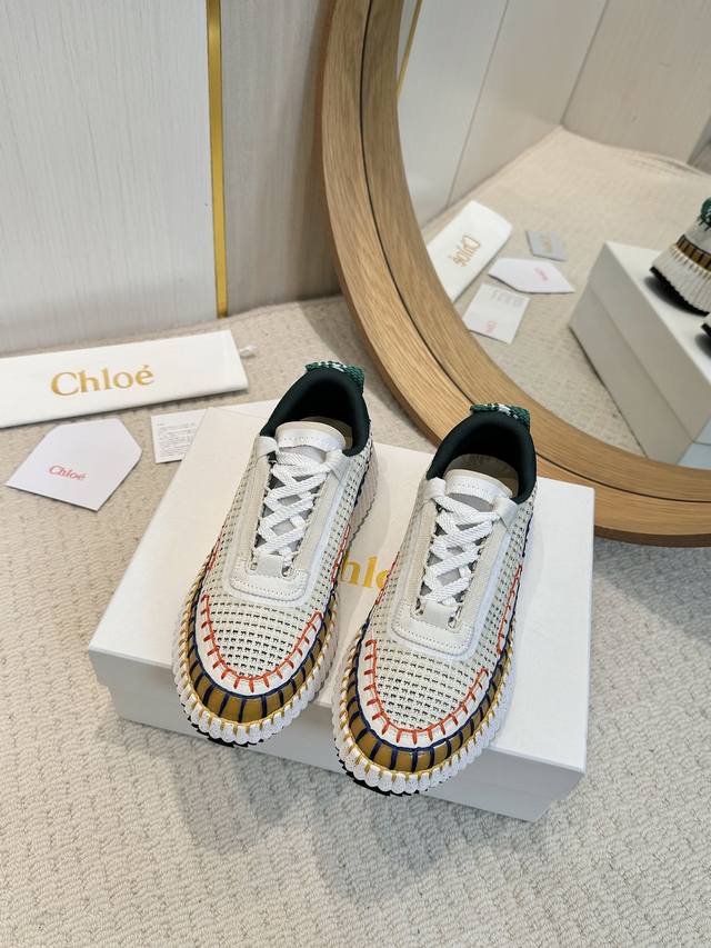 工厂批 2025春夏chloe 克洛伊,高帮,Nama sneaker彩虹系列运动鞋、容祖儿和孙怡宋茜明星同款、原材料是可再生物料制作、全手工缝马克线、肉眼可见