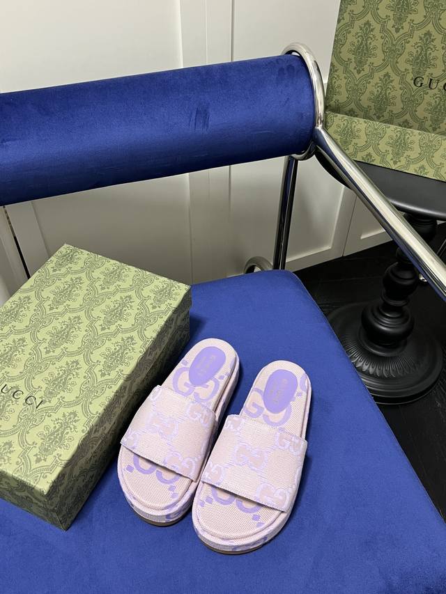橙子出厂价 Gucci 古驰春夏新款 大GG防水台厚底拖鞋 凉拖 情侣款跟高：4.5CM码数：35-46