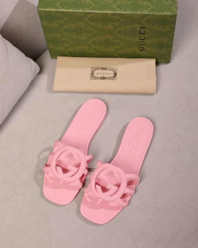 橙子出厂价 GUCCI 古驰春夏新款 沙滩果冻鞋 镂空拖鞋 凉拖原版开模经典双G鞋面 原版开模橡胶注塑一体成型 双层组合大底。码数：35-42