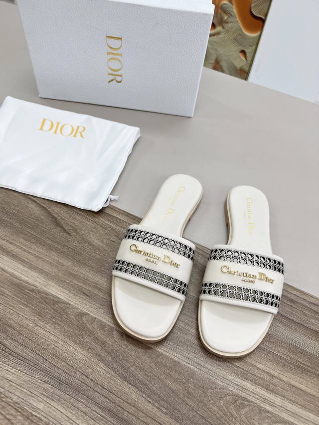 橙子出厂价 DIOR 迪奥春夏新款 镂空平底拖鞋 一字拖 凉拖码数：34-42