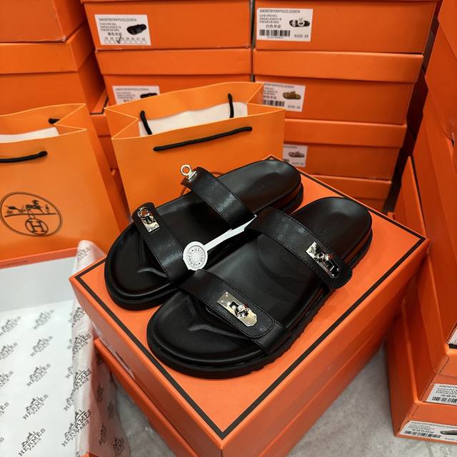 橙子出厂价 HERMES 爱马仕春夏新款 Kelly扣二带拖鞋 厚底凉拖码数：35-42