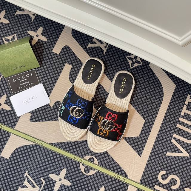 橙子出厂价 GUCCI 古驰春夏新款 双G扣渔夫拖鞋 草编凉拖码数：35-42