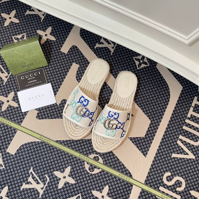 橙子出厂价 GUCCI 古驰春夏新款 双G扣渔夫拖鞋 草编凉拖码数：35-42
