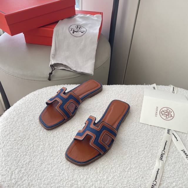 出厂： HERMES 爱马仕2025顶级专柜 早春新款官网上新 全网首发 Hermes 爱马仕种草新品 25SS 牛仔布 编织H拖 爱马仕 HERMES早春多巴